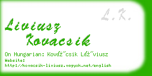 liviusz kovacsik business card